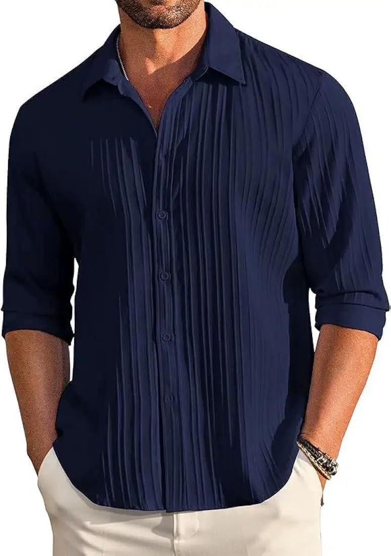 Men’s Premium Pleated Button-Down Shirt